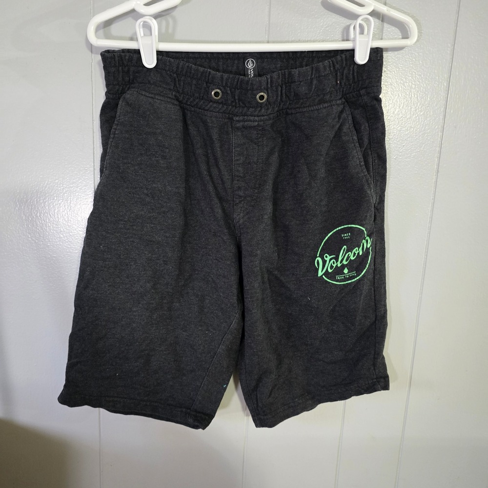 Volcom Fleece Knit Shorts Mens‎ Small Charcoal Gray Green Graphic Logo A4370
